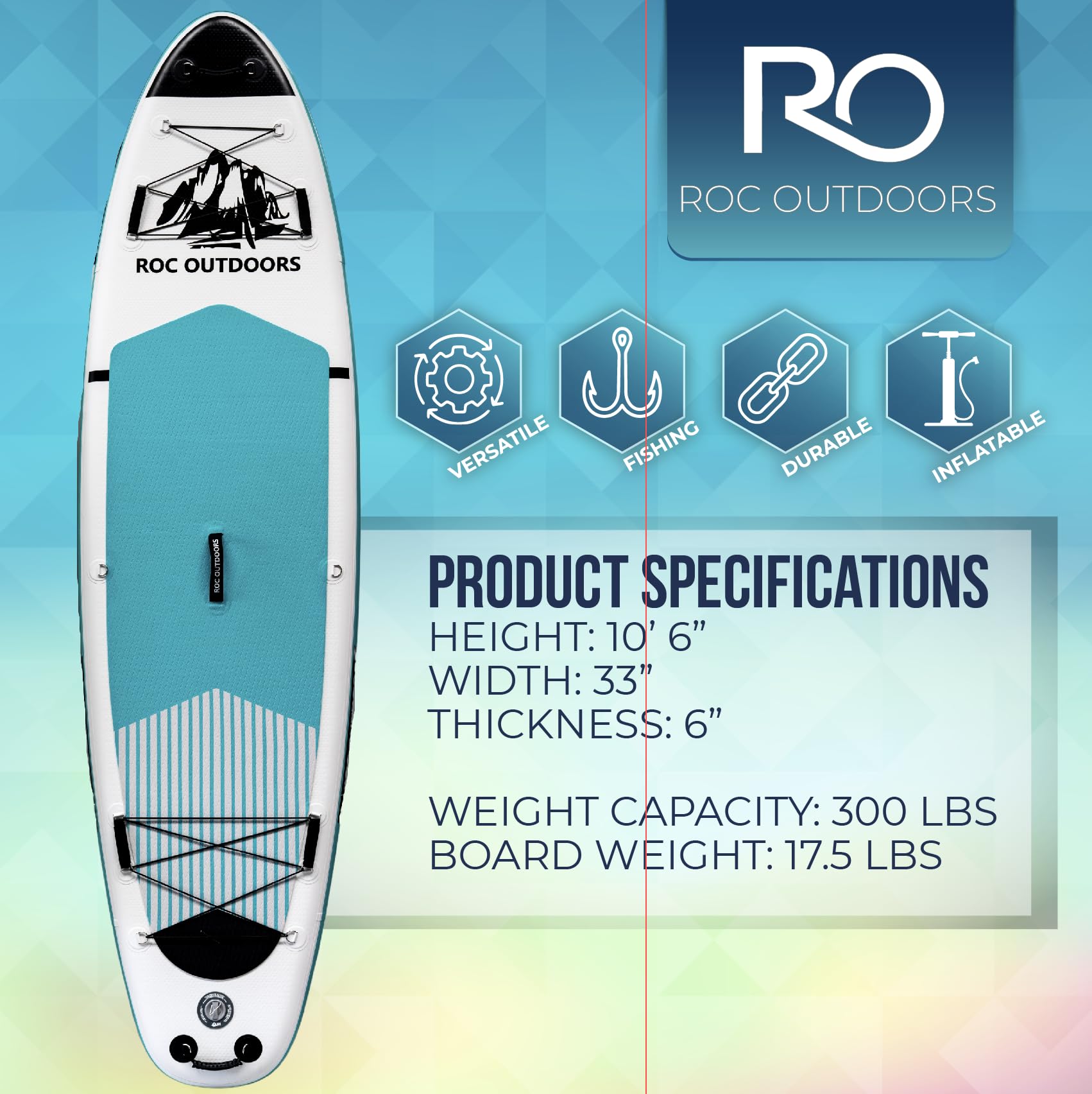 Roc inflated side view showing size and 350lb capacity confidence