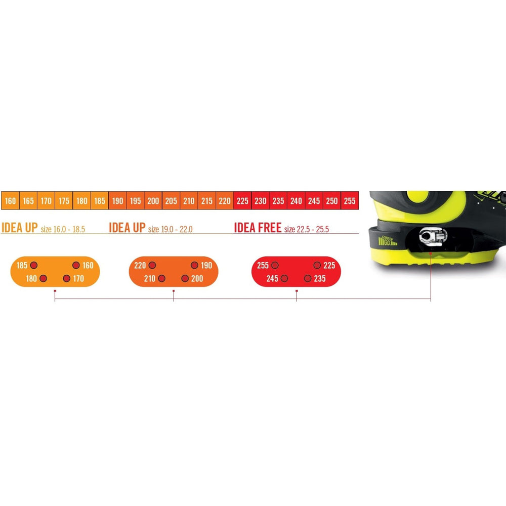 ROCÉS Idea Free paired with kids' skis showing compatibility with standard junior bindings