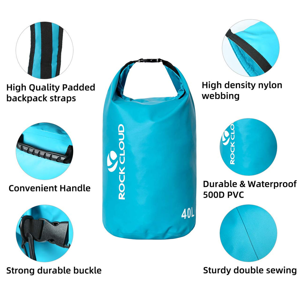 ROCK CLOUD dry bag placed on beach keeping clothes and electronics sand-free