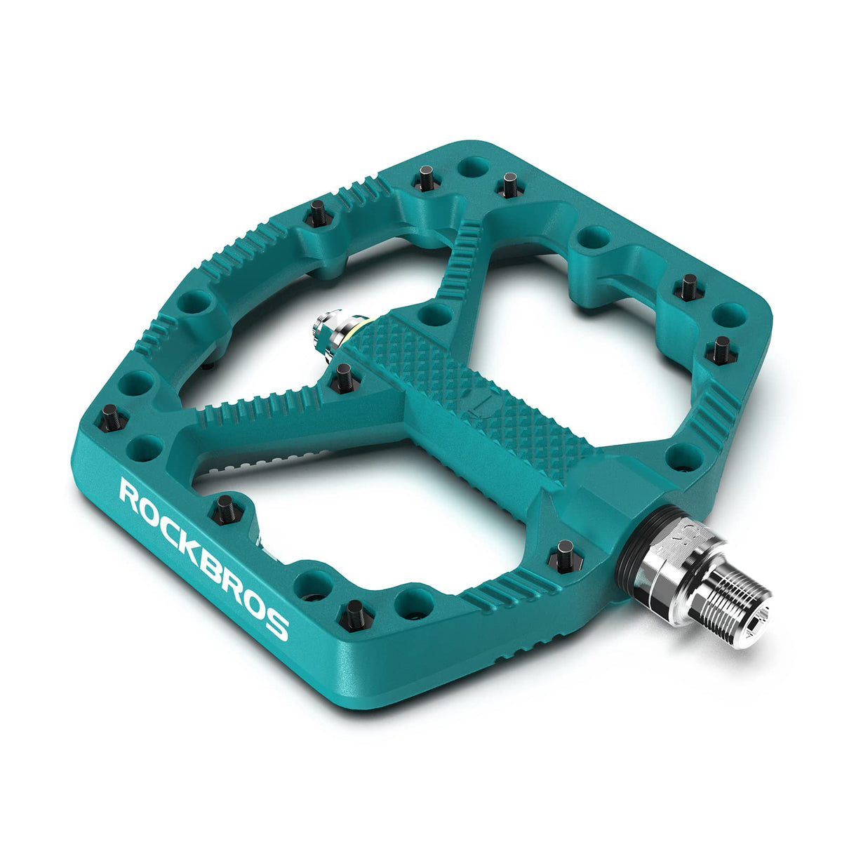 ROCKBROS front view of blue platform pedals showing wide support and visual appeal