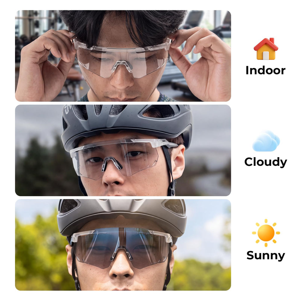 ROCKBROS close-up photochromic lens shifting tint for changing light