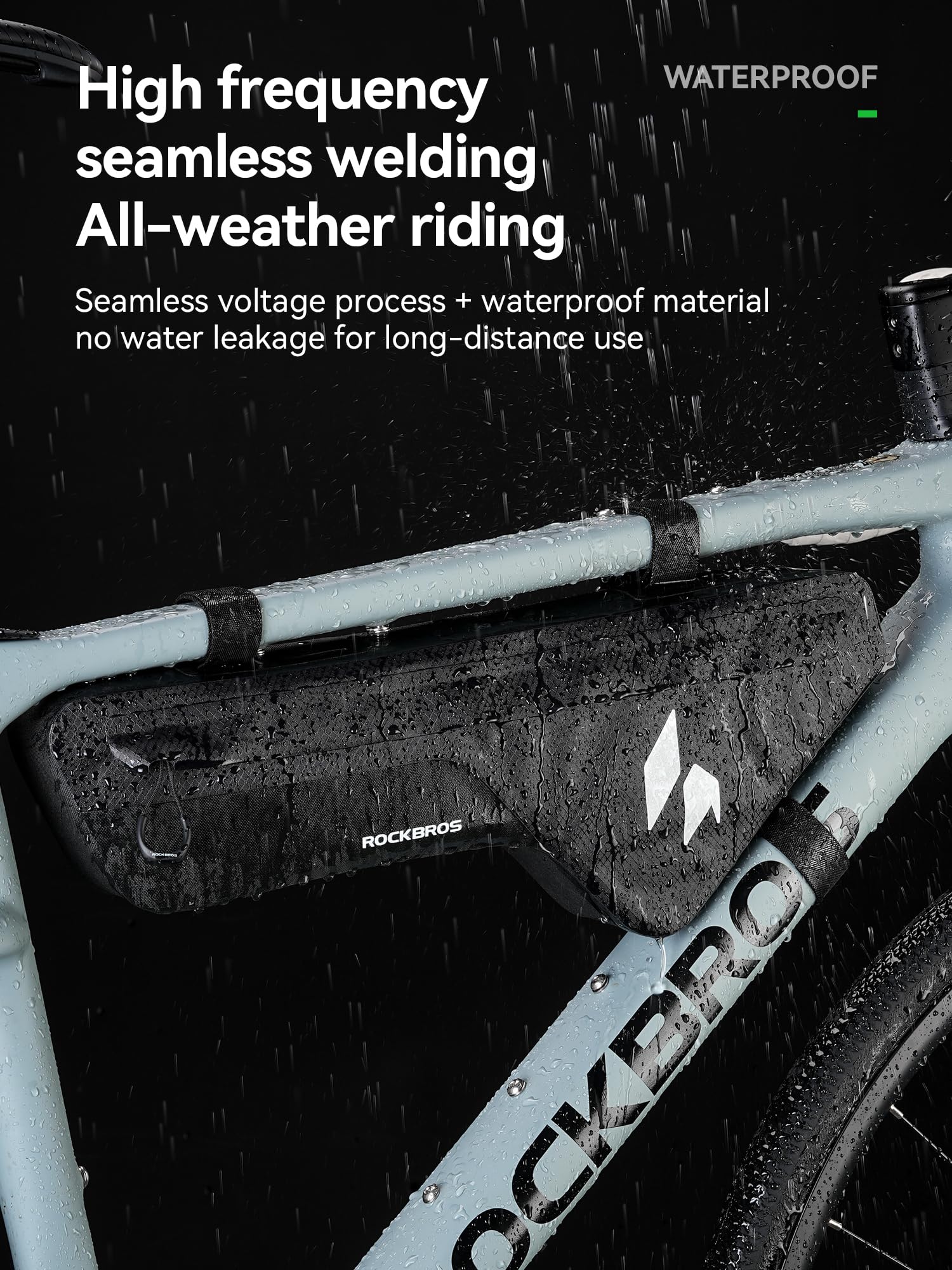 ROCKBROS bag mounted on road bike showing unobstructed pedaling