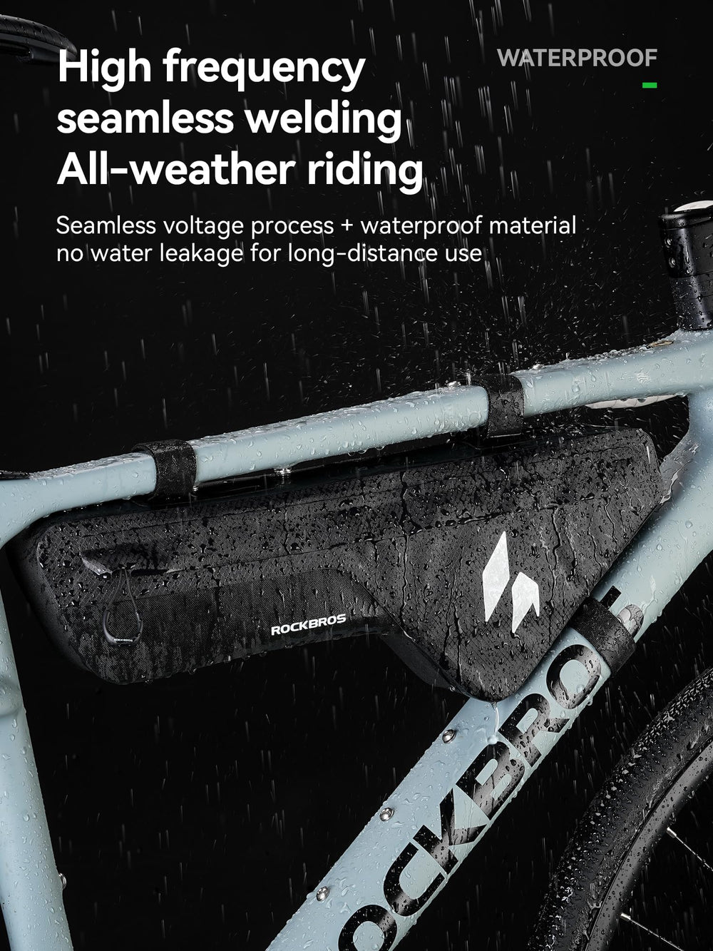 ROCKBROS bag mounted on road bike showing unobstructed pedaling