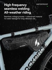 ROCKBROS bag mounted on road bike showing unobstructed pedaling
