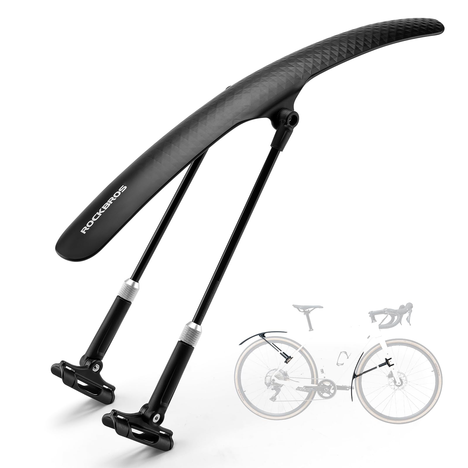 ROCKBROS front fender overhead view showing slim coverage and splash protection