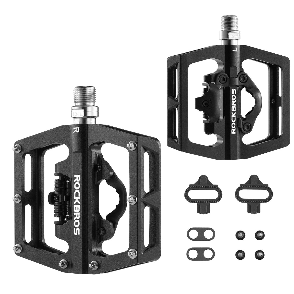 ROCKBROS front view of dual-function pedals showing both faces and robust construction