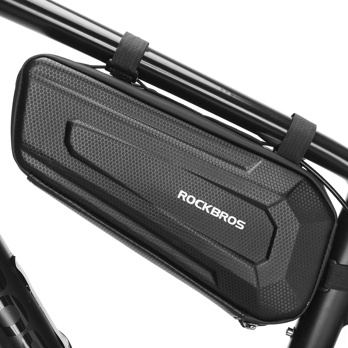 ROCKBROS front view under top tube showing sleek low-profile storage benefit