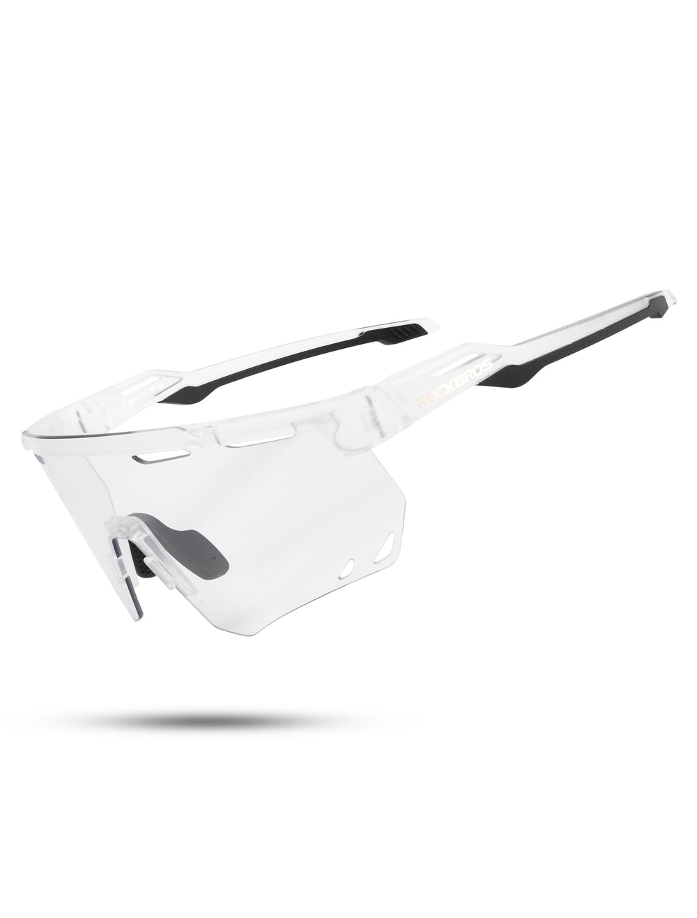 ROCKBROS front view white glasses showing full coverage and sporty fit
