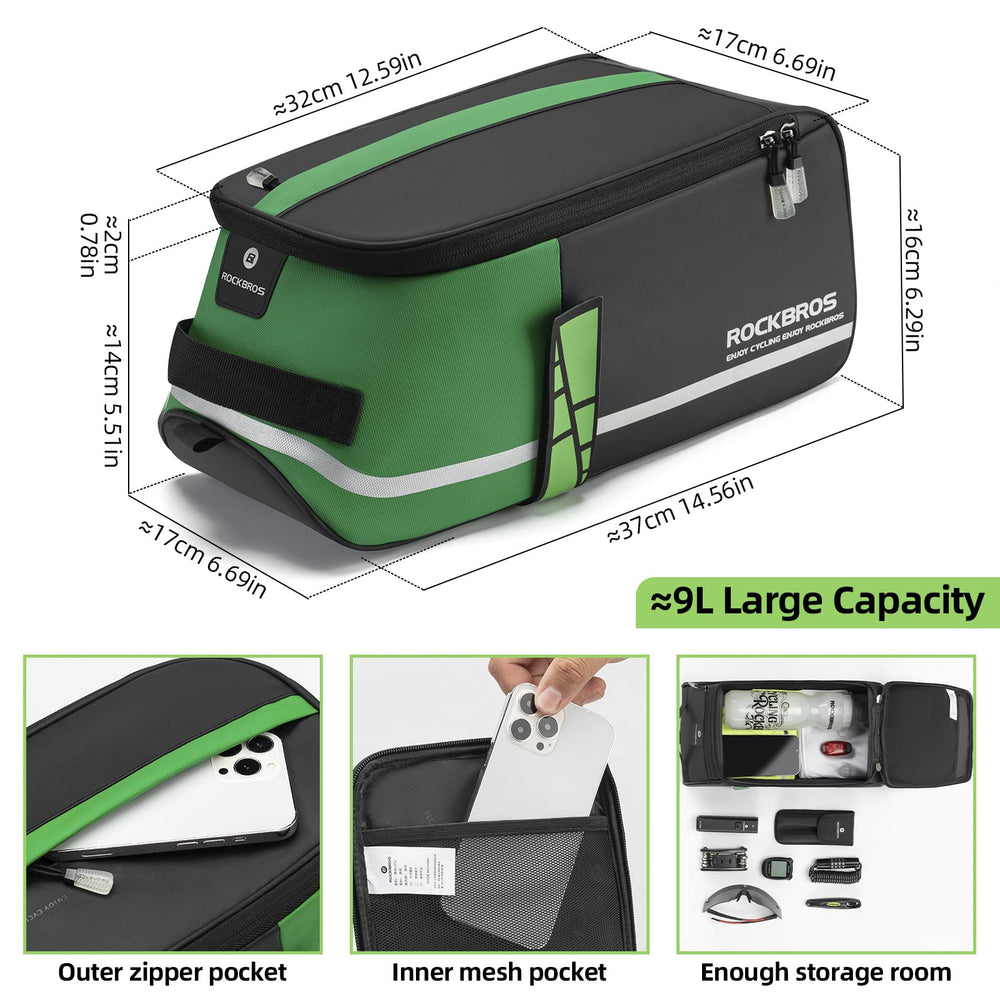 ROCKBROS open main compartment showing pockets, keeping items organized