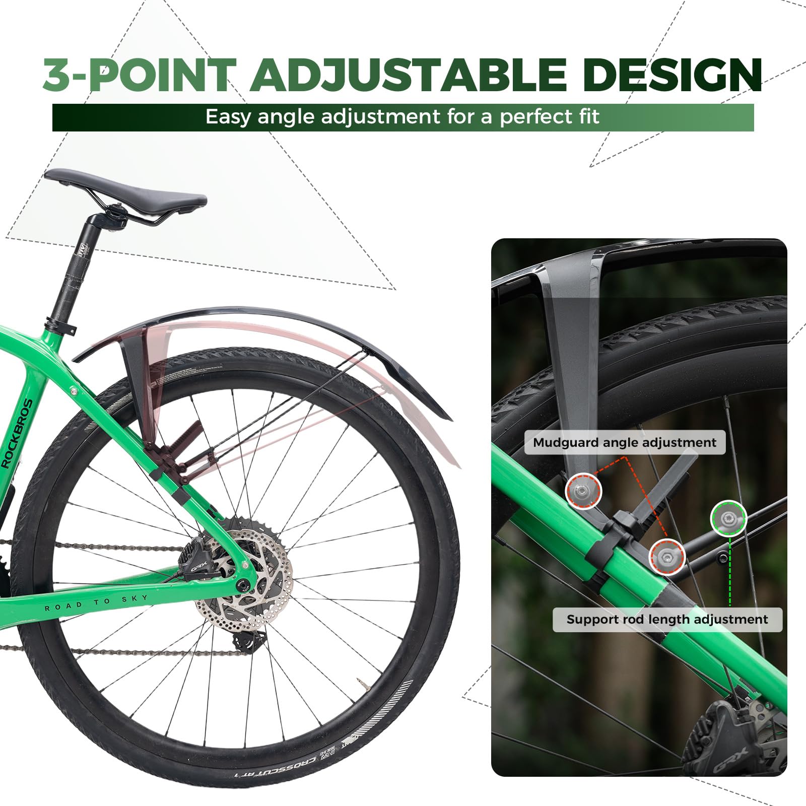 ROCKBROS iron support rod detail, stabilizes fender under load