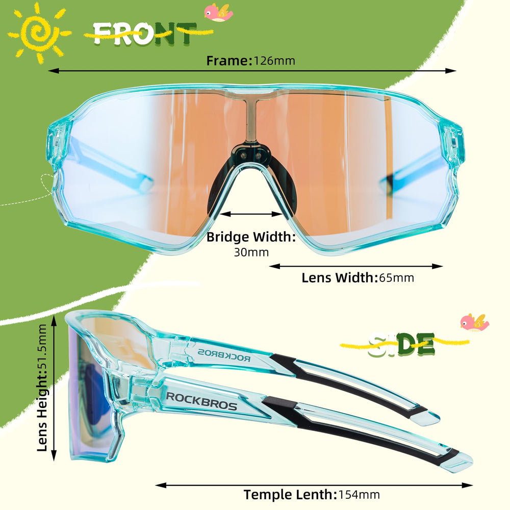 ROCKBROS child wearing sunglasses while biking, showing wind and dust protection