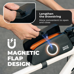 ROCKBROS magnetic flap closeup illustrating strong magnet and fast one-handed access benefit