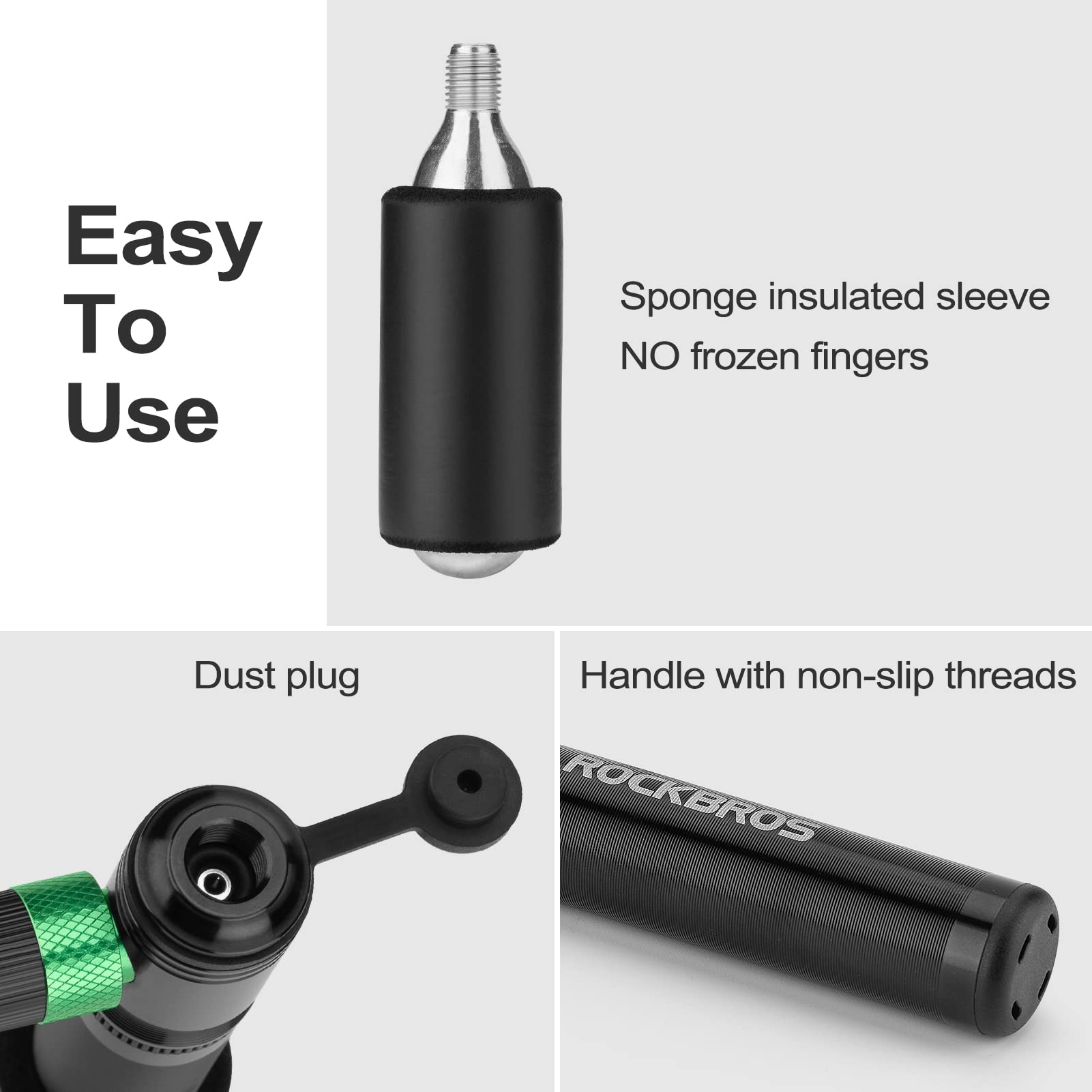 ROCKBROS mini pump next to hand showing compact size and portability
