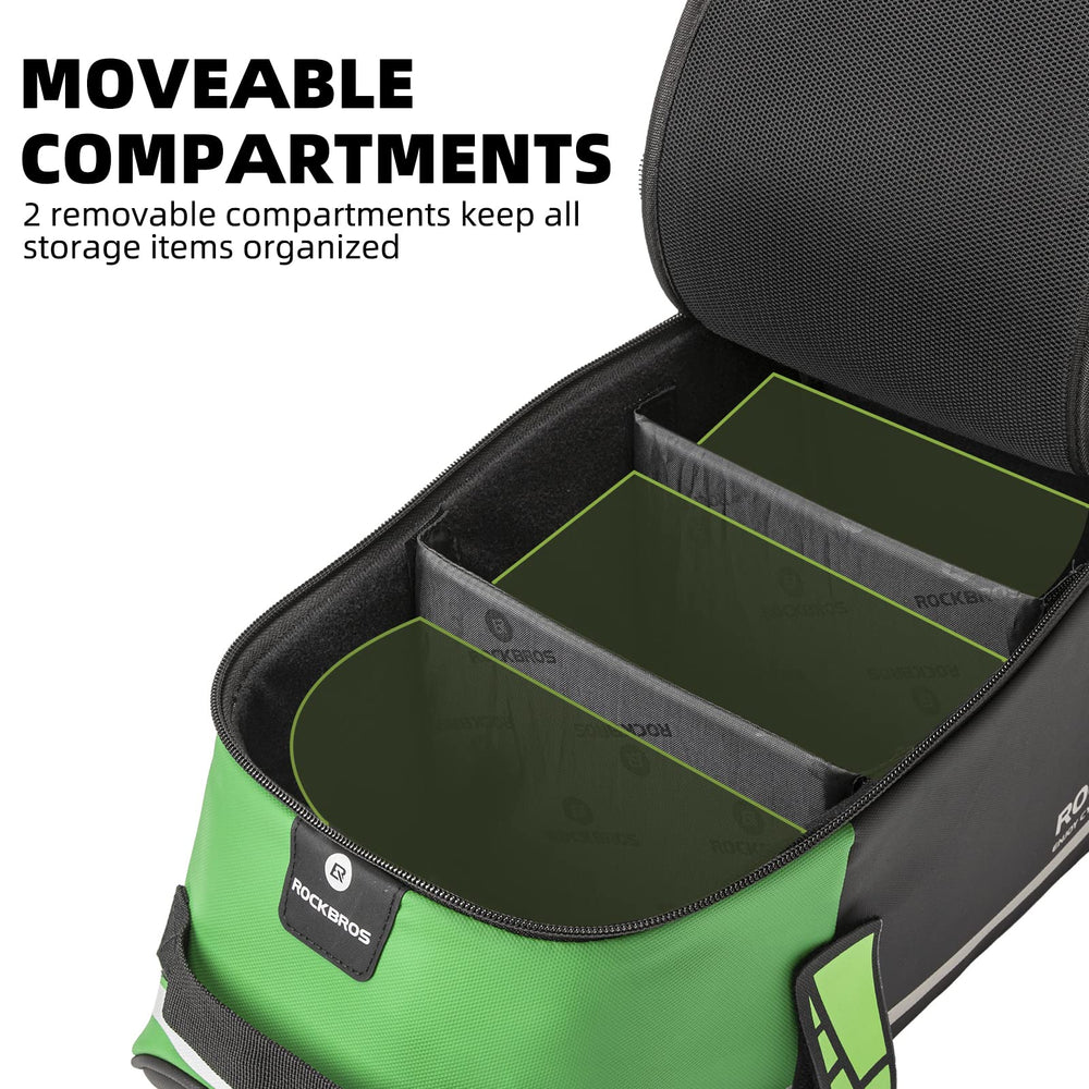 ROCKBROS bag mounted on bike rear rack, illustrating compact scale and fit