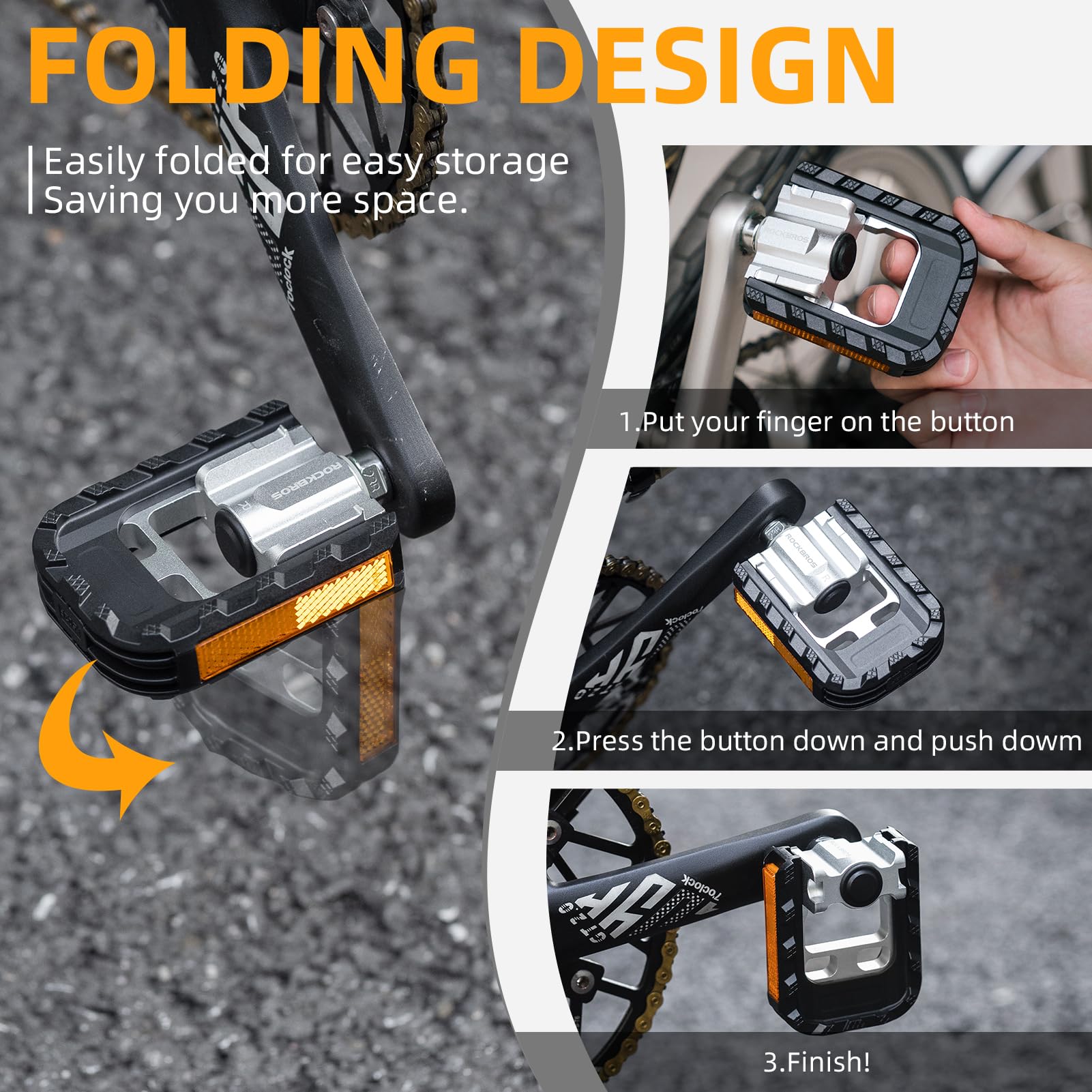 ROCKBROS folded pedal demonstrating compact profile for transport benefit