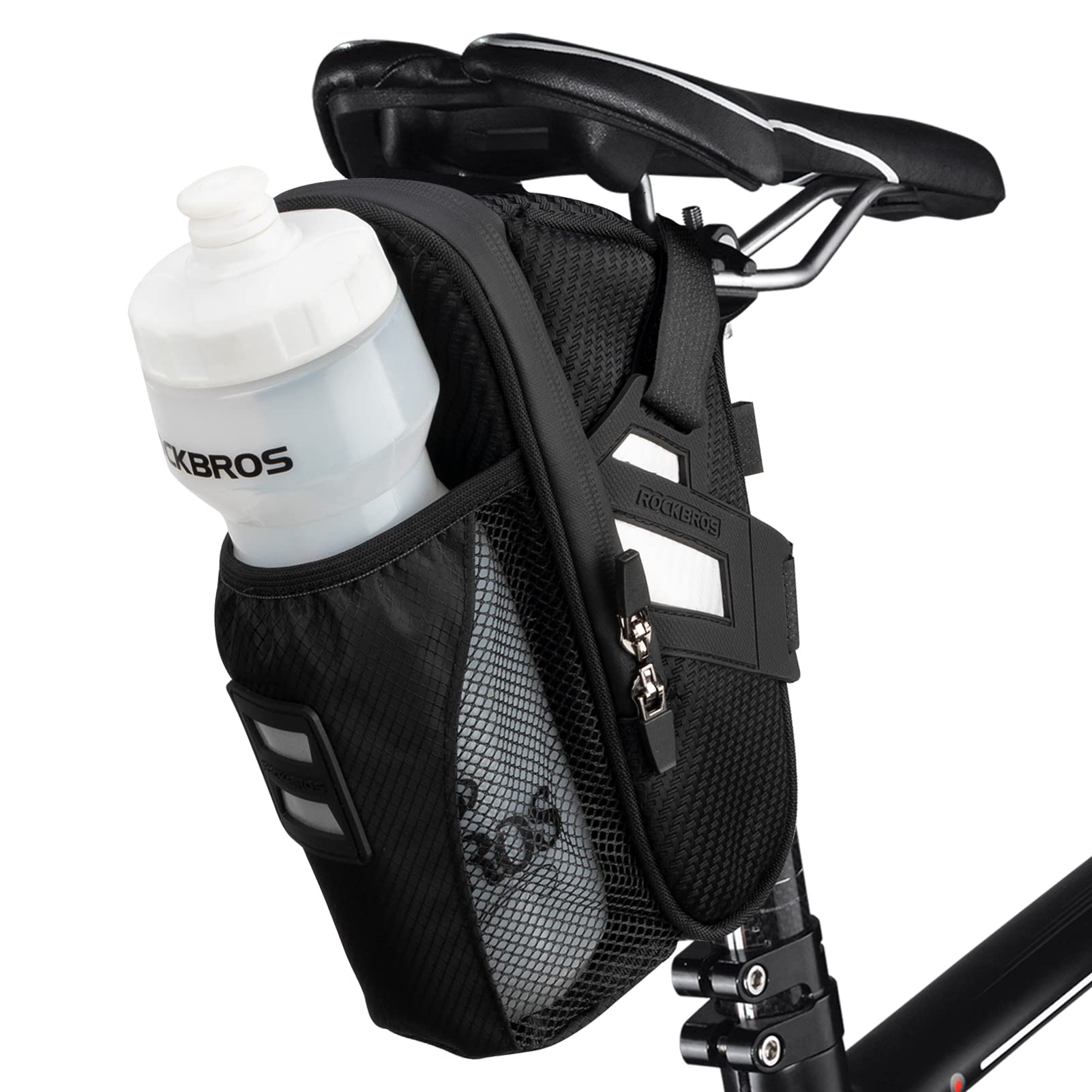 ROCKBROS saddle bag front view showing compact storage and durable shape