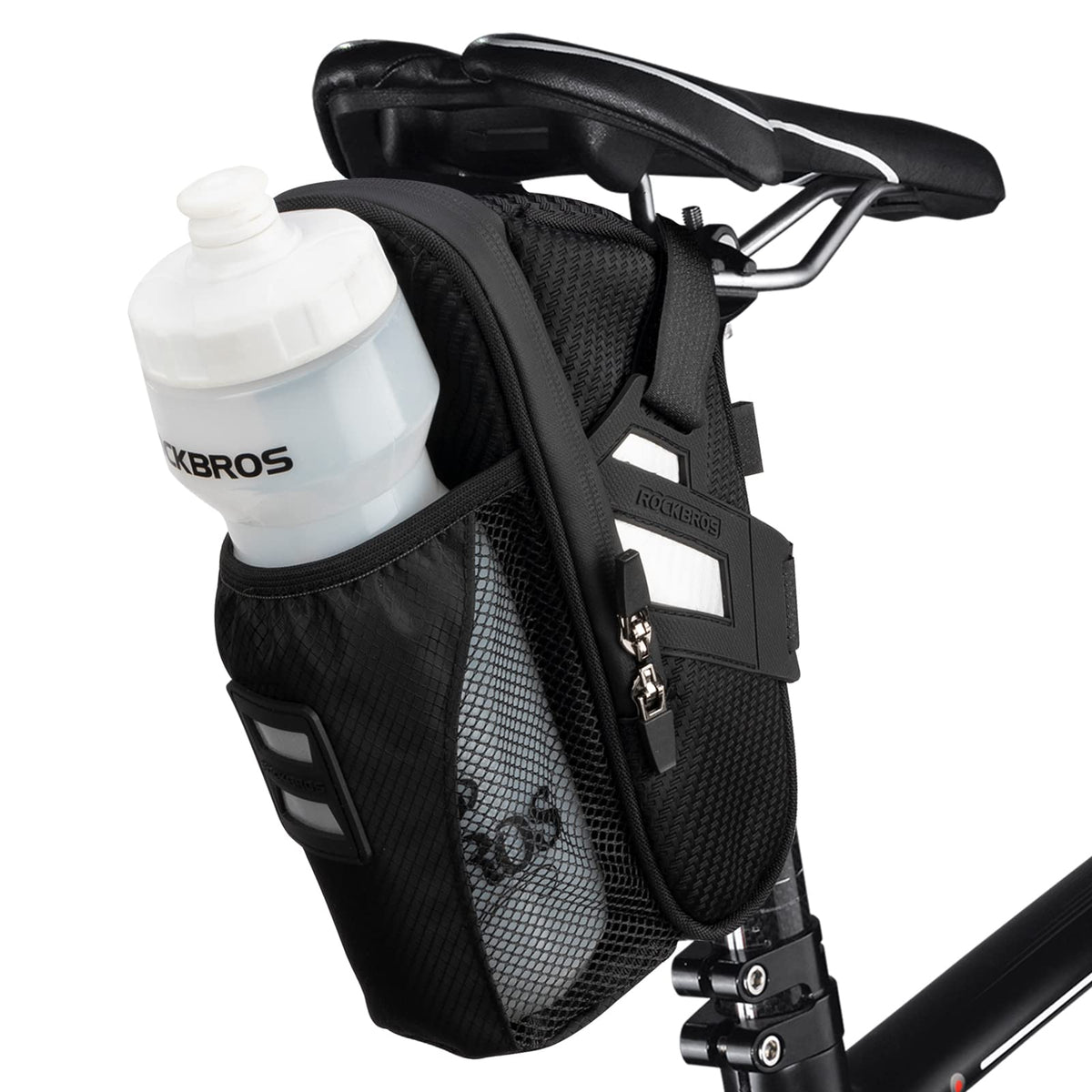 ROCKBROS saddle bag front view showing compact storage and durable shape