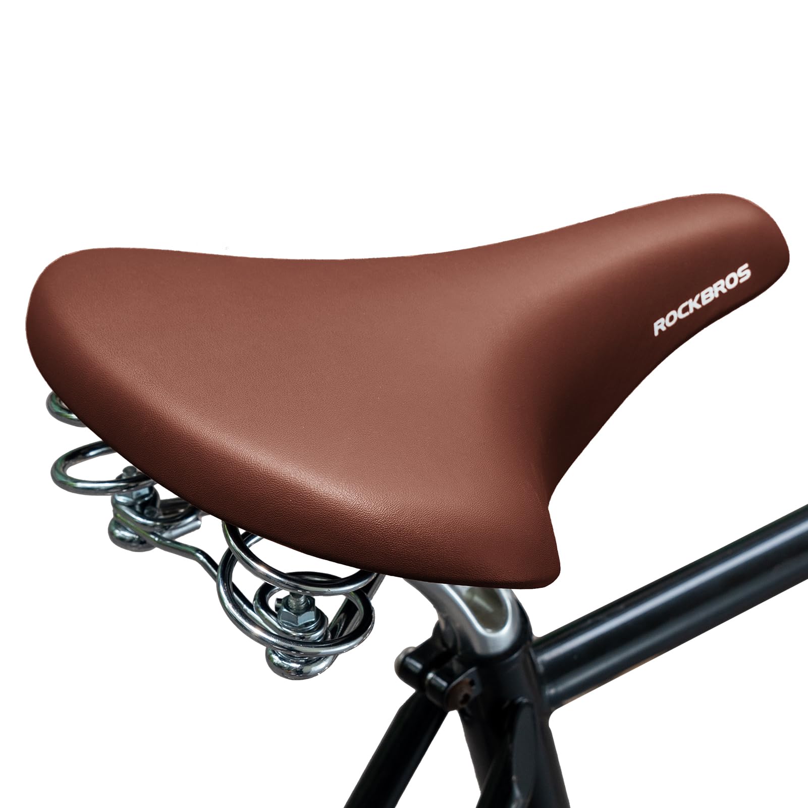 ROCKBROS front view of vintage brown saddle showing comfort shape and retro look