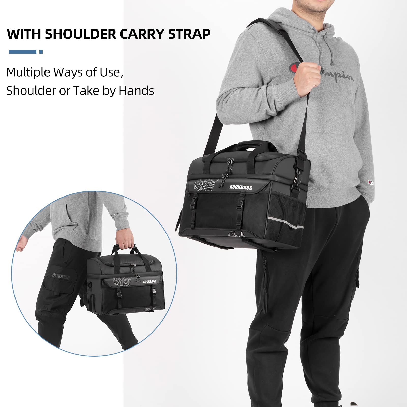 ROCKBROS side mesh pocket detail holding a mini pump for easy access
