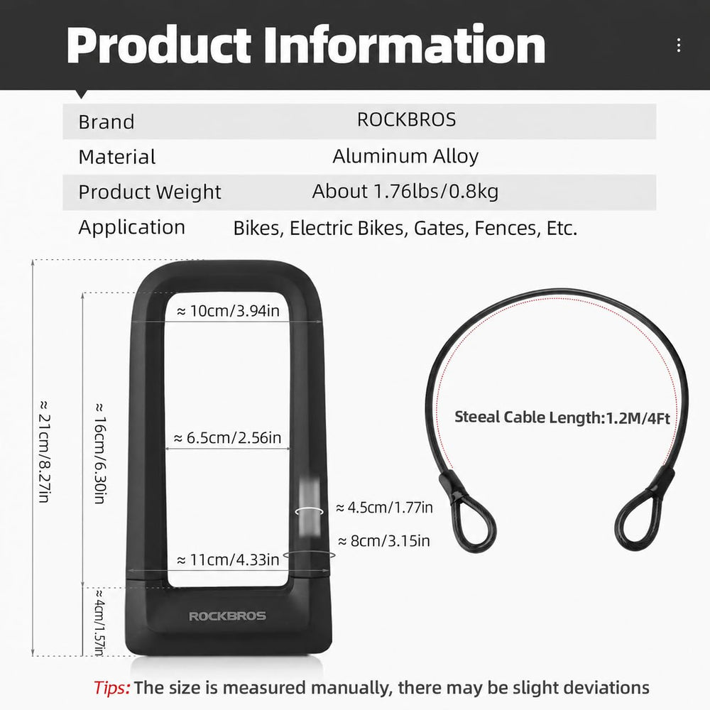 ROCKBROS U lock held in hand to show weight and compact size for carrying