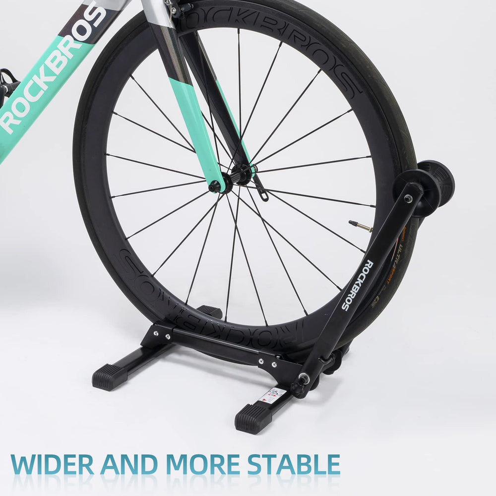 ROCKBROS close-up of wheel cradle showing secure grip and easy push-in benefit