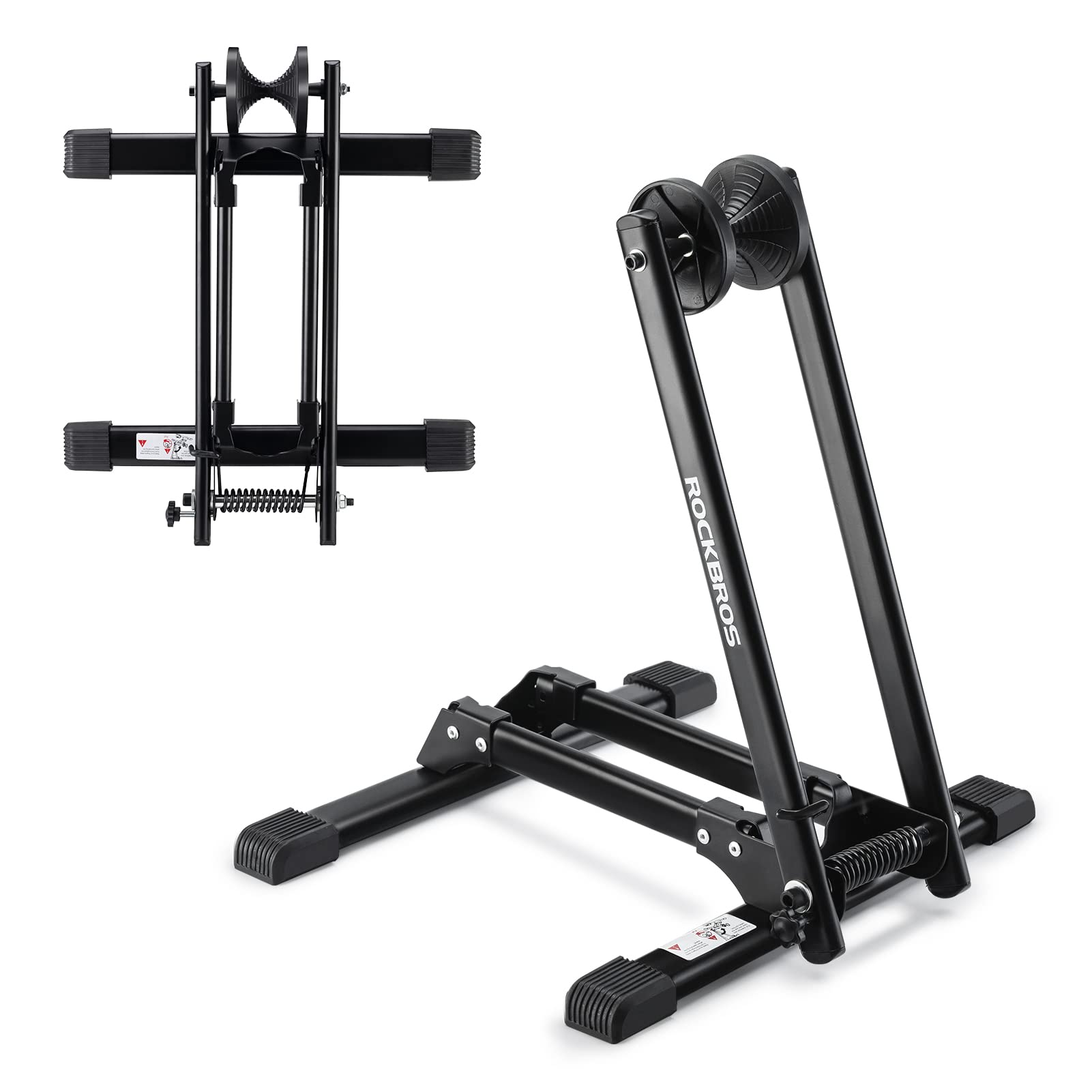 ROCKBROS front view showing stable wide base and wheel slot for secure storage