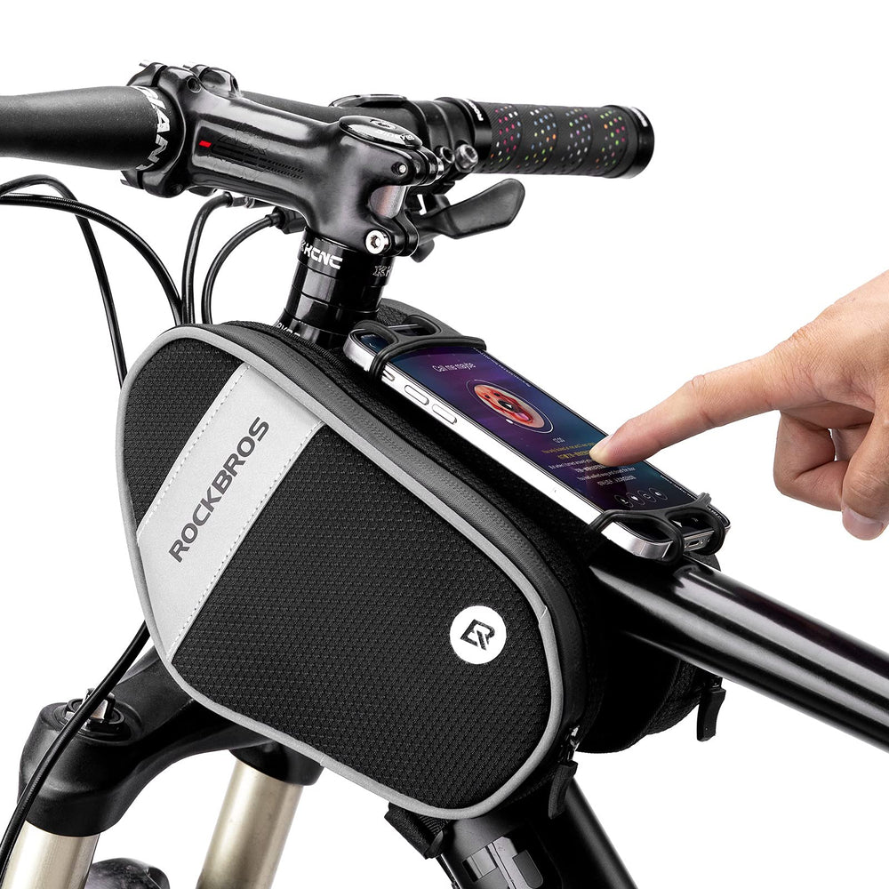 ROCKBROS front view of top tube bag showing compact profile and secure mounting