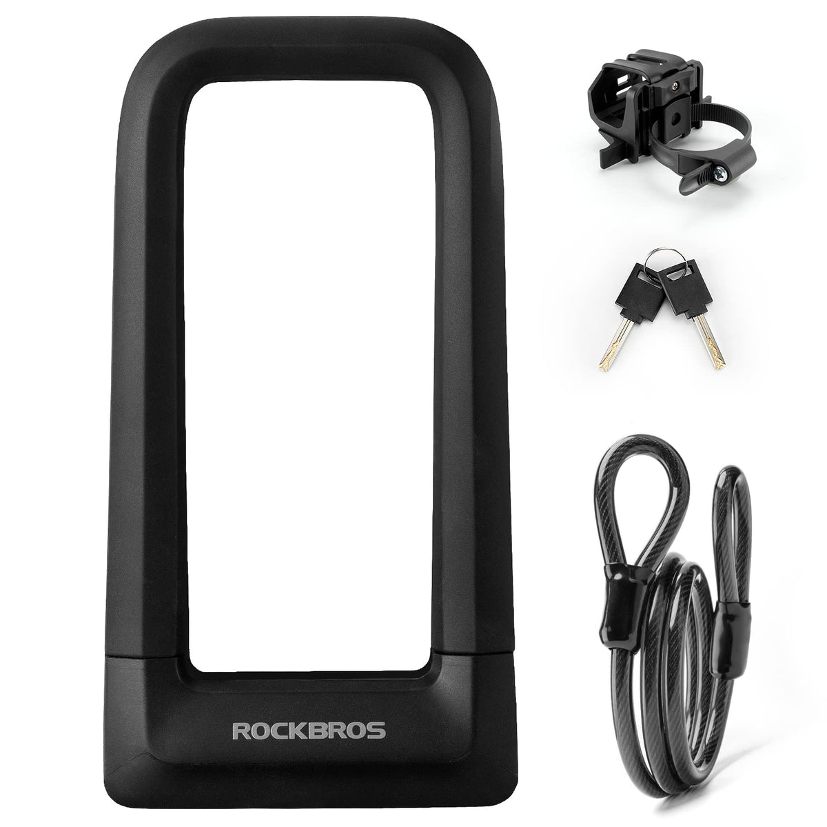 ROCKBROS U lock front view showing solid shackle and silicone cover for protection