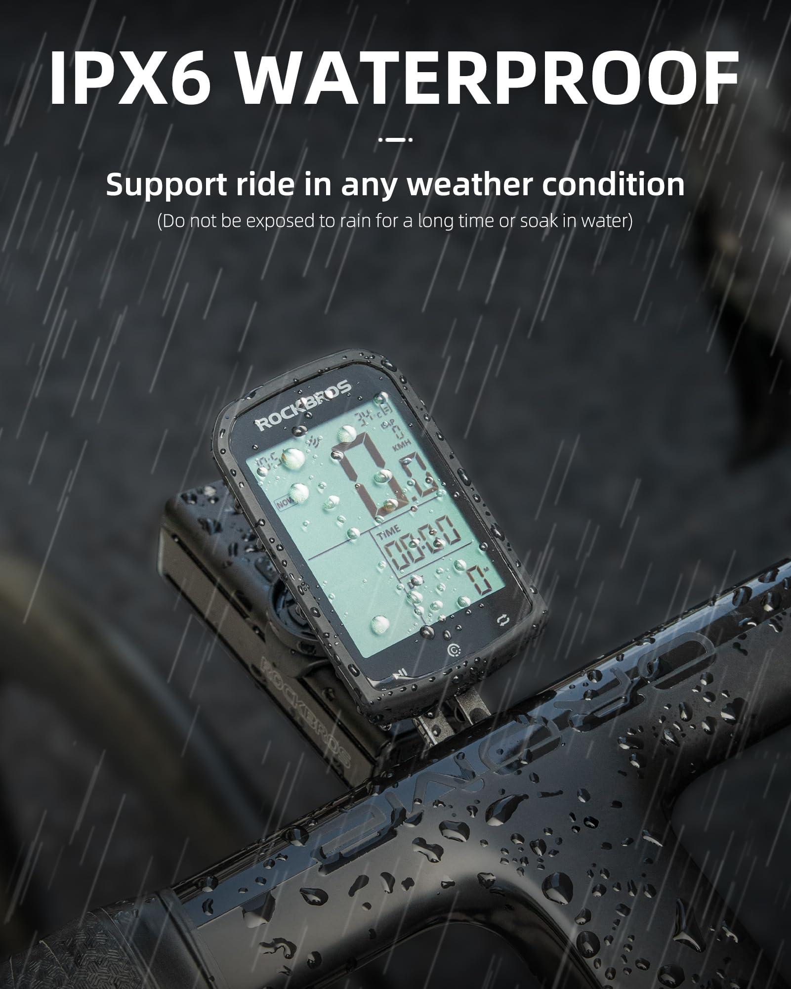 ROCKBROS on a rainy trail showing IPX6 water resistance benefit