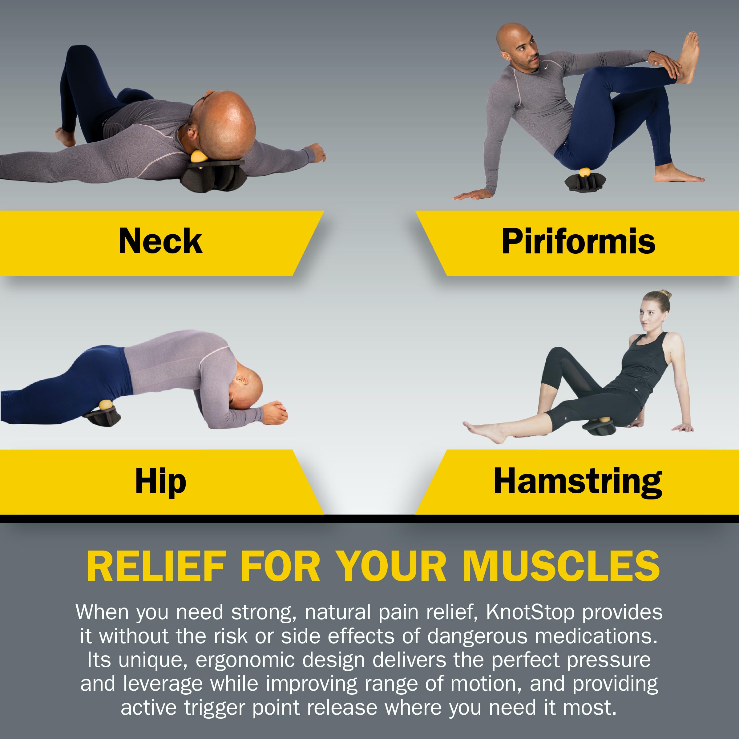 Rolflex KnotStop held in hand showing scale and portability for travel-friendly self-care
