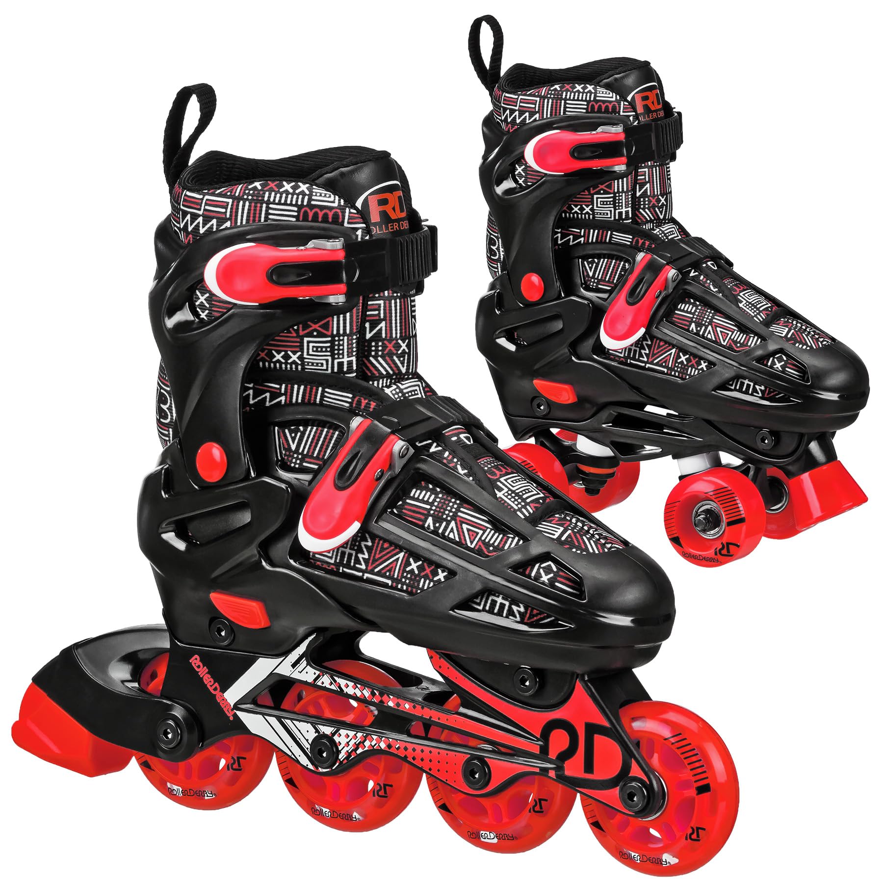 Roller Derby Falcon front view showing boot and convertible frame, easy size adjustability benefit