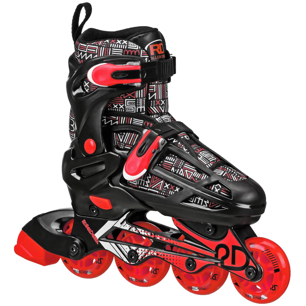 Child wearing Roller Derby Falcon skates outdoors, convertible frames and safety while learning benefit