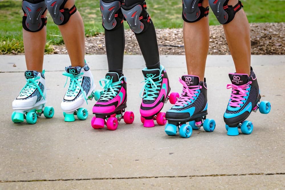 Roller Derby skates in use on a boardwalk showing versatile indoor-outdoor performance