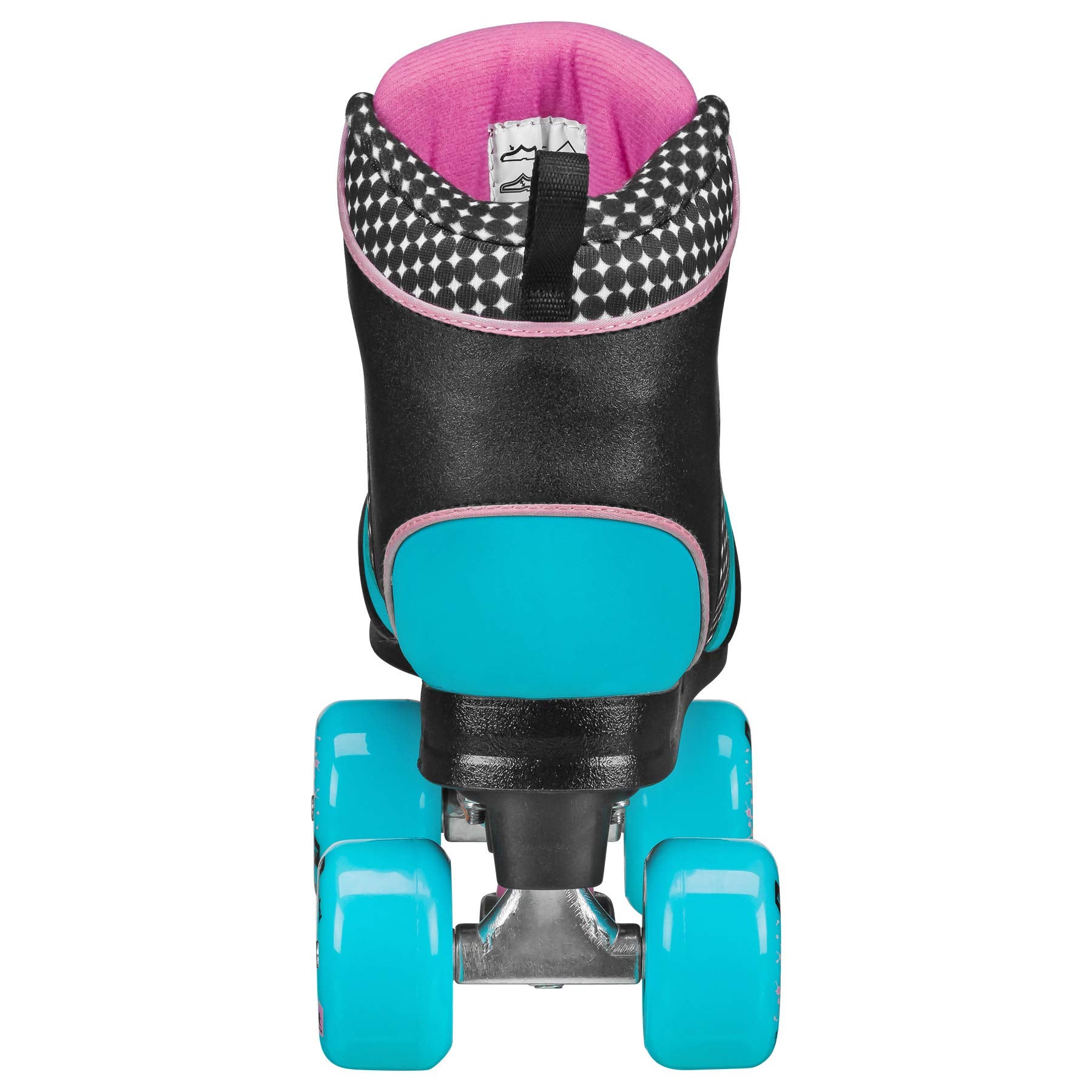 Roller Derby underside of skate showing trucks, cushions, and durable nylon chassis