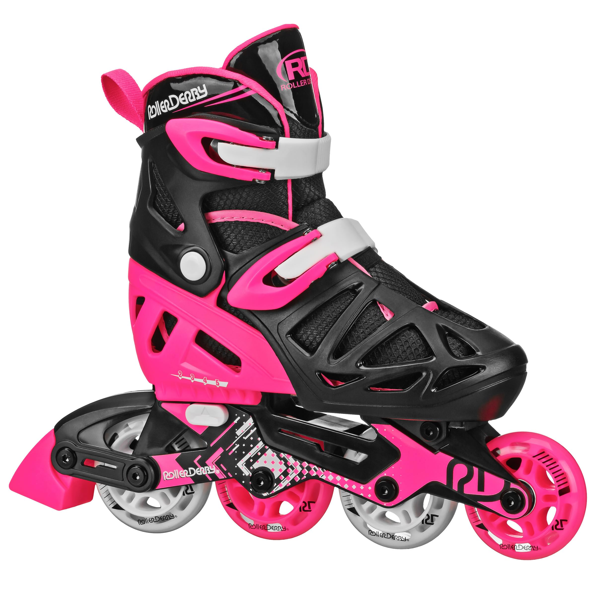 Roller Derby Tracer front view showing fit and secure buckle for easy on-off