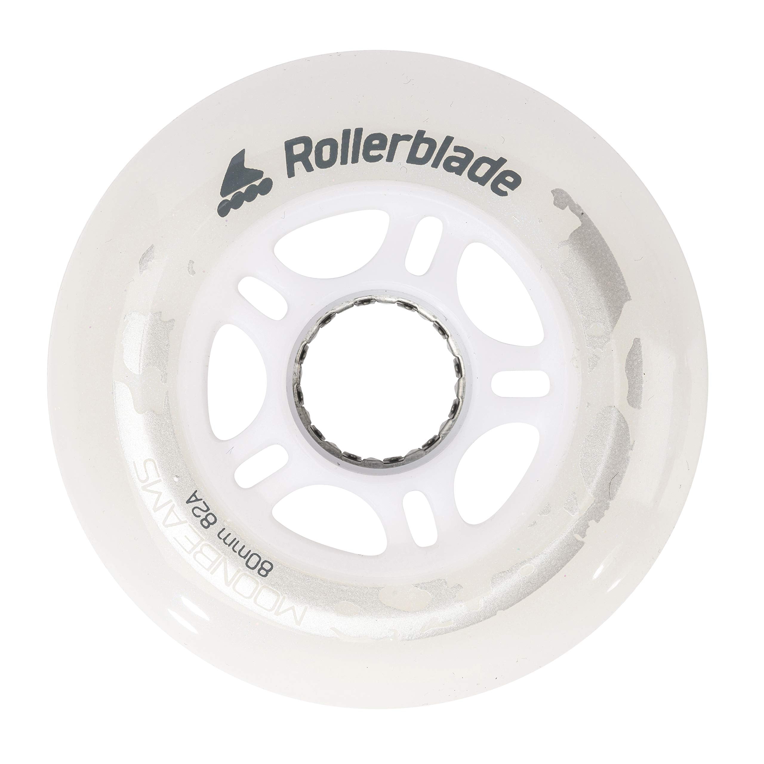 Rollerblade Moonbeam front view showing wheel set and included spacers for easy upgrade