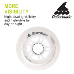 Rollerblade Moonbeam mounted on inline skate showing visible LED glow while rolling