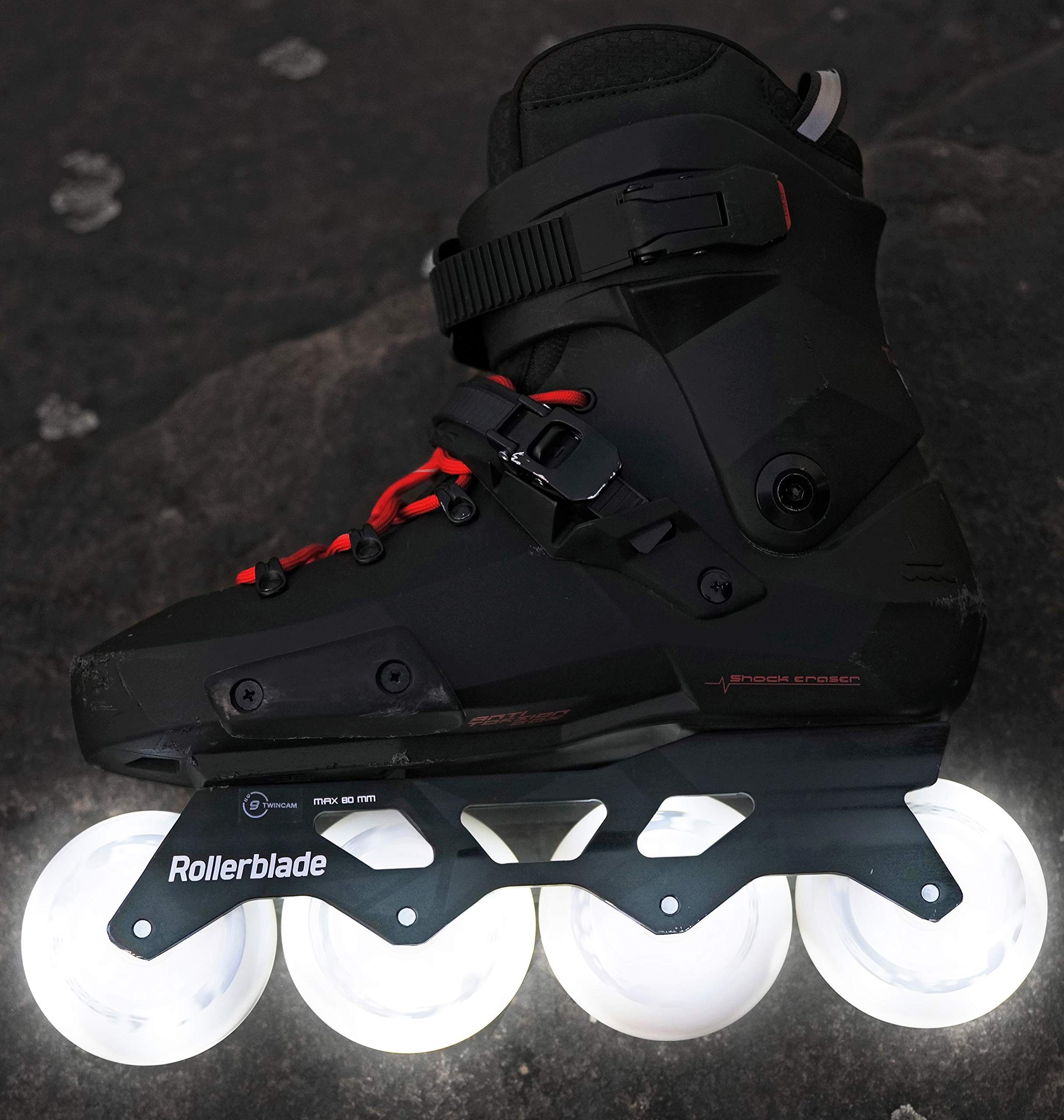 Rollerblade Moonbeam next to ruler showing 80mm size for accurate fit and scale