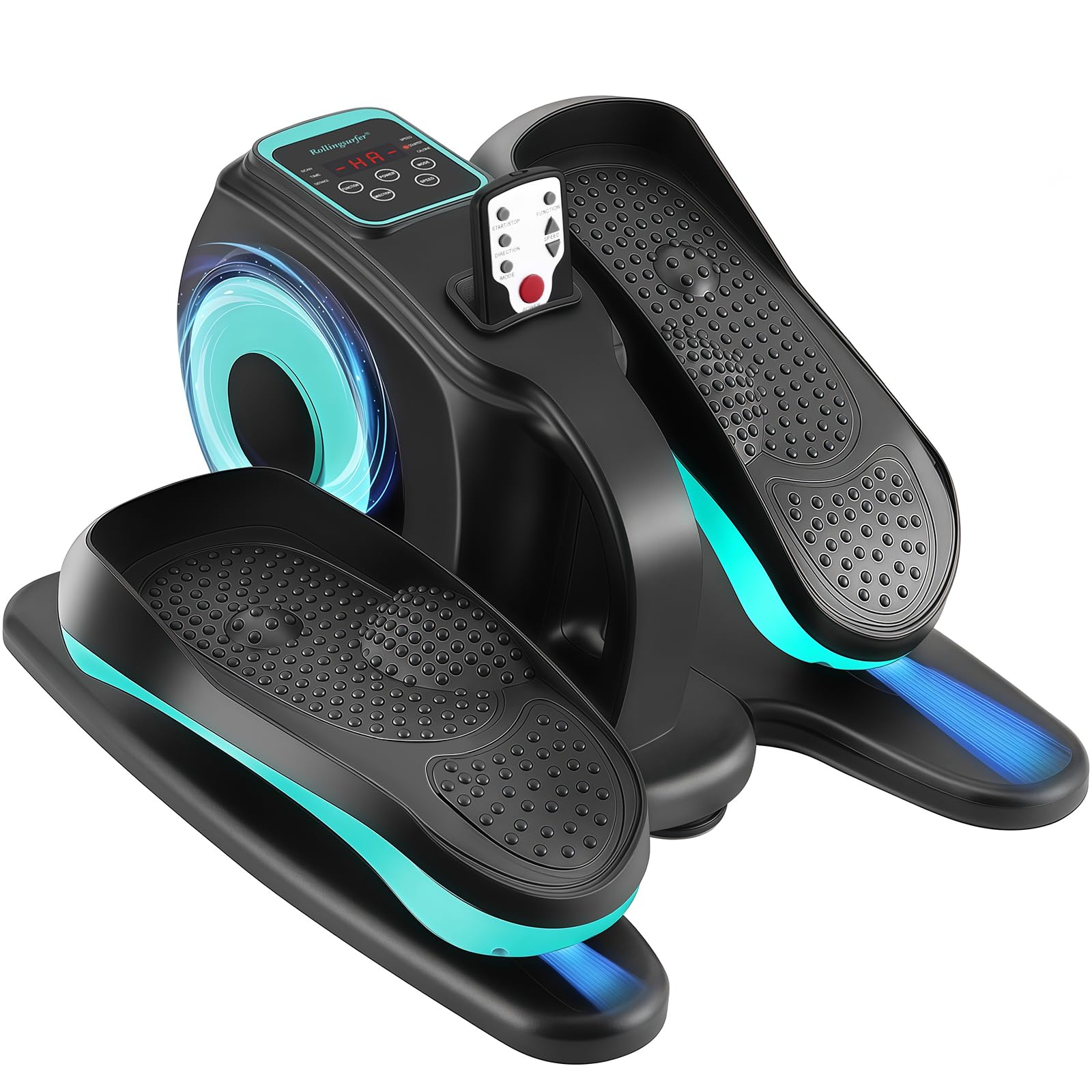 rollingsurfer front view of compact under-desk elliptical showing portability and quiet use