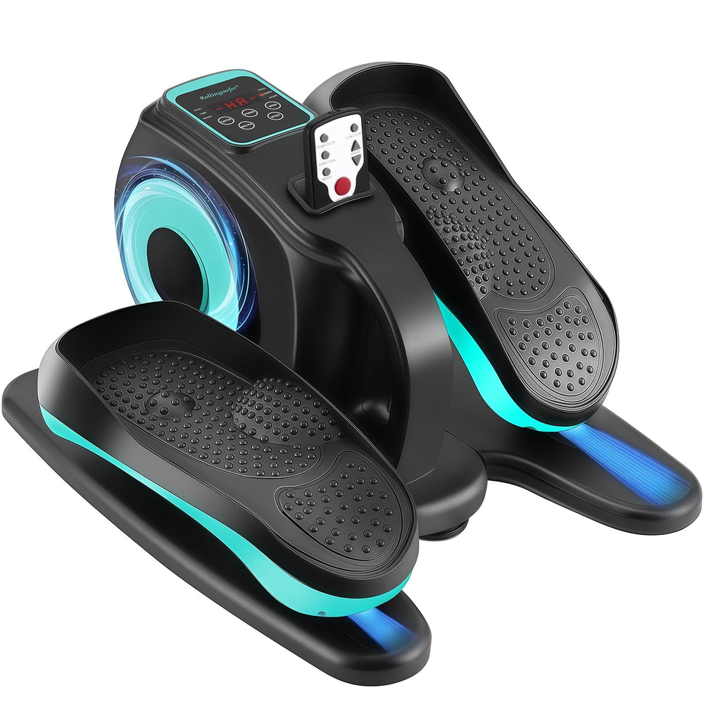 rollingsurfer front view of compact under-desk elliptical showing portability and quiet use