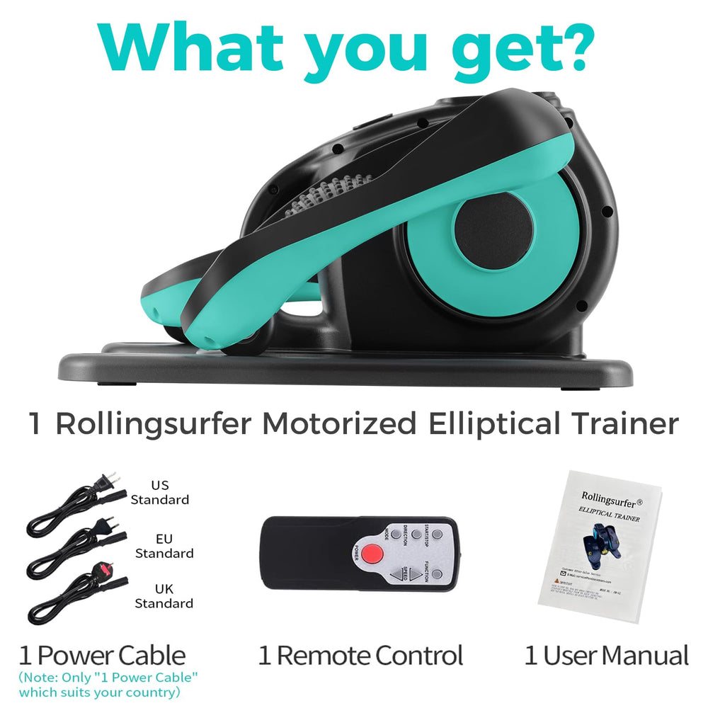 rollingsurfer senior using the elliptical while reading to maintain mobility comfortably