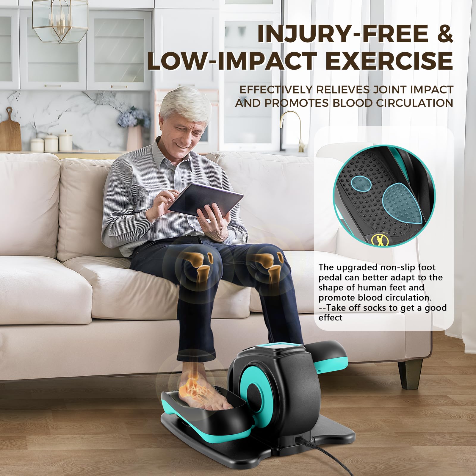 rollingsurfer next to a chair leg for scale showing compact, space-saving design