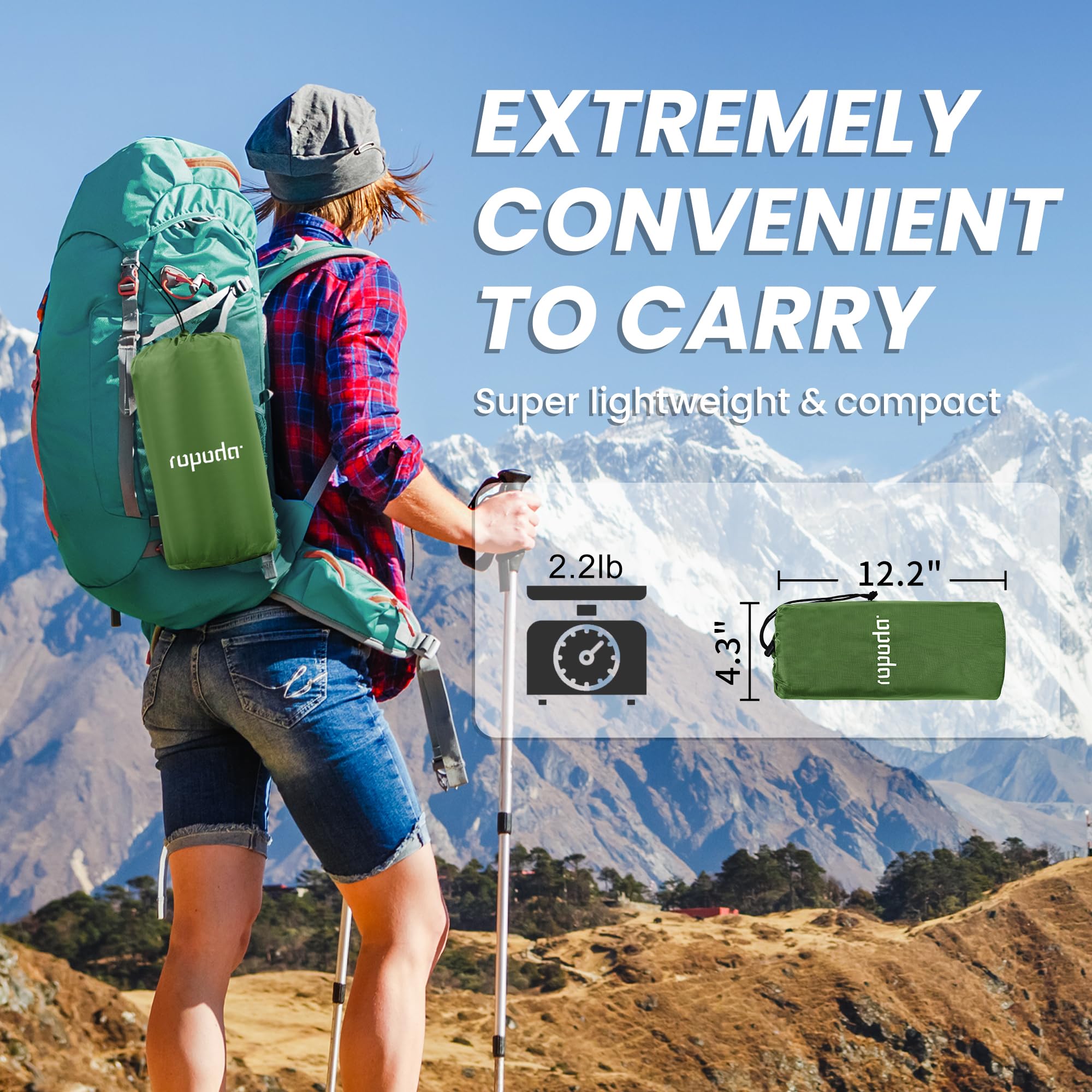 ropoda compact sleeping pad rolled in carry bag for easy transport