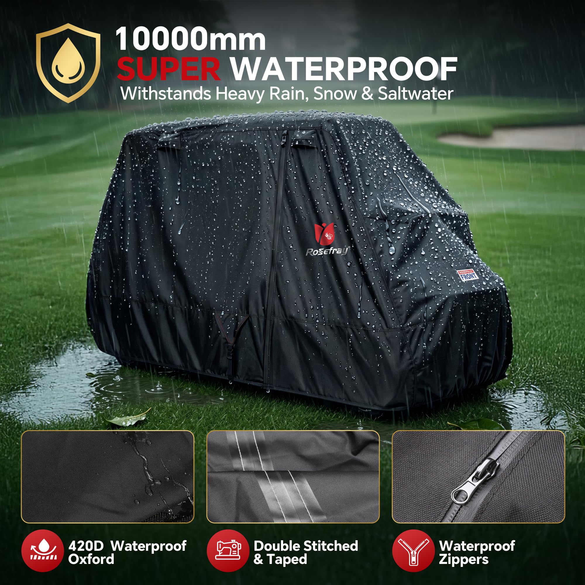 Rosefray close-up of 420D waterproof fabric highlighting durability