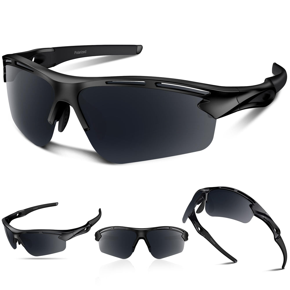 Rosemal front view black frame showing sleek wraparound design for wider vision