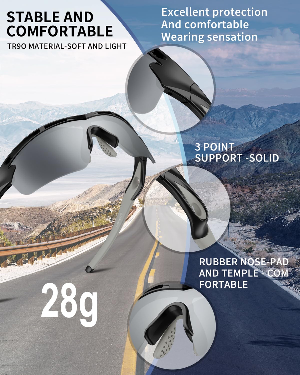 Rosemal side profile demonstrating secure fit and lightweight TR90 frame benefit
