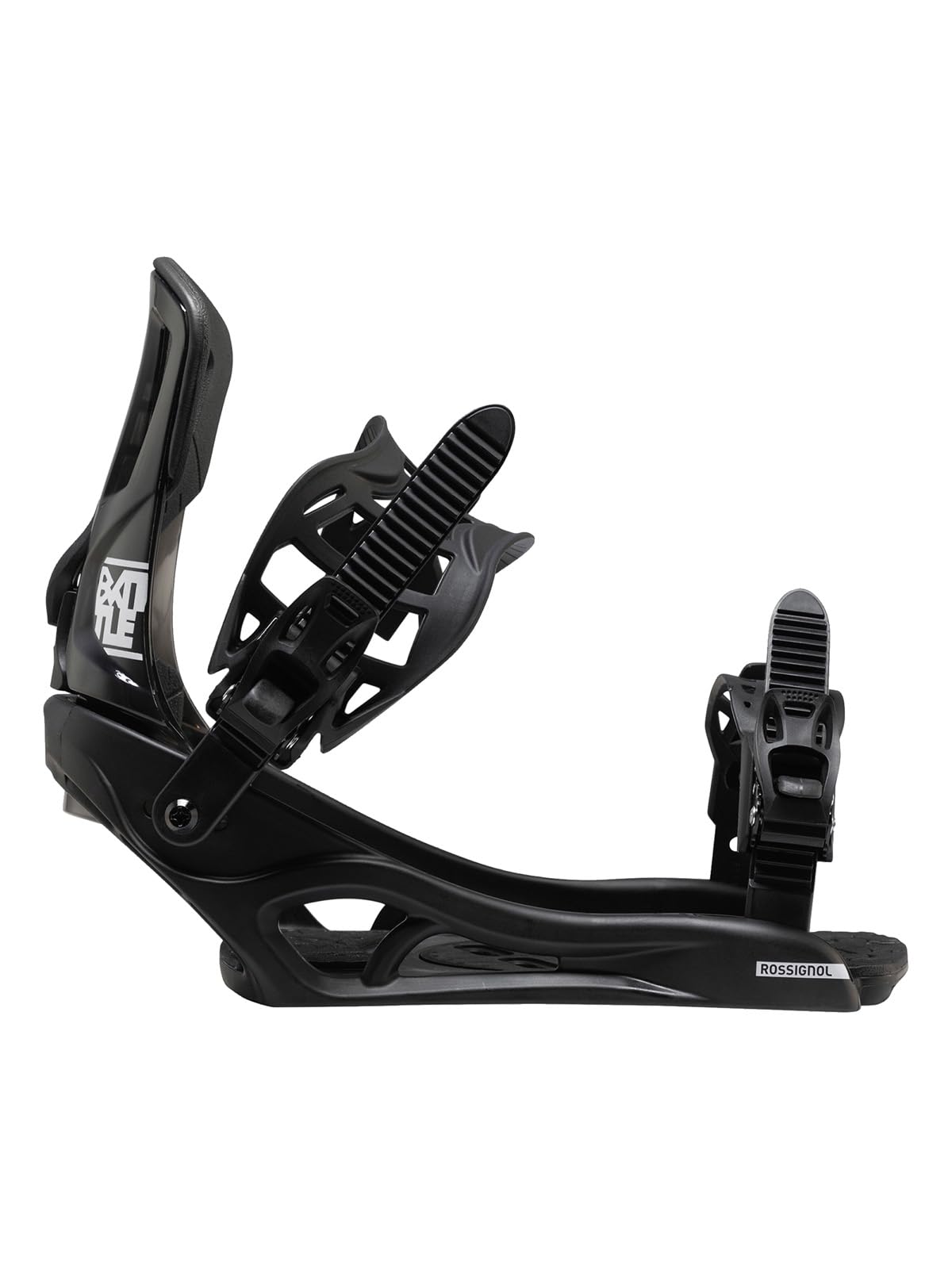 Rossignol front profile of the binding showing secure base and sleek black finish for stability
