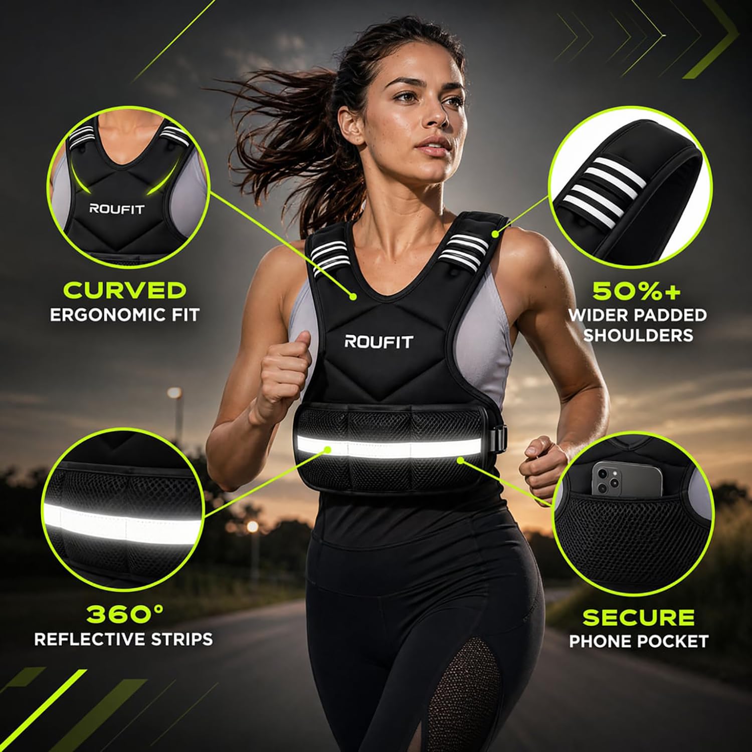 ROUFIT close-up of neoprene shoulder pad reducing pressure