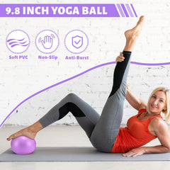 RoundFunny exercise ball beside a ruler showing size and stability for core work