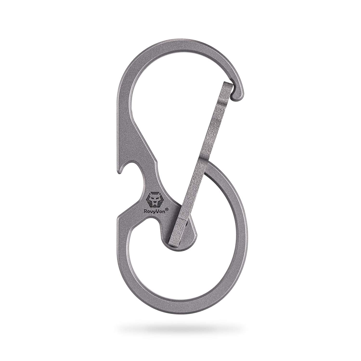 RovyVon U8 front view showing compact titanium carabiner and figure‑8 shape for organized carry